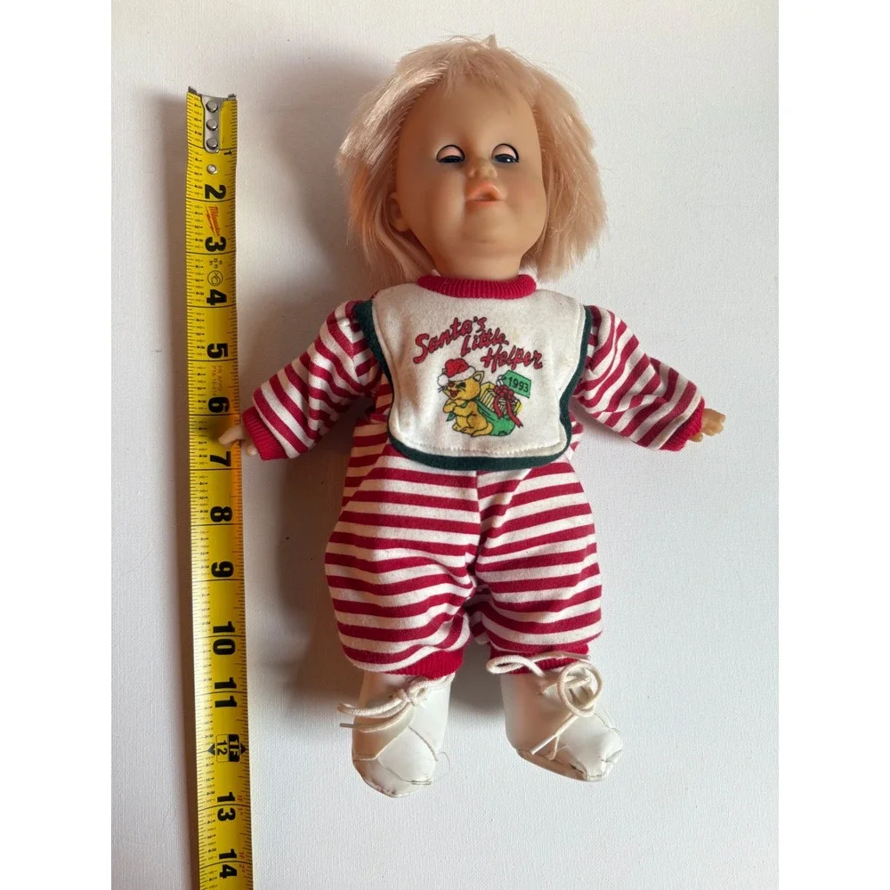 Vintage 1993 Santa's Little Helper Baby Doll Red Striped Sleeper 12 Inch